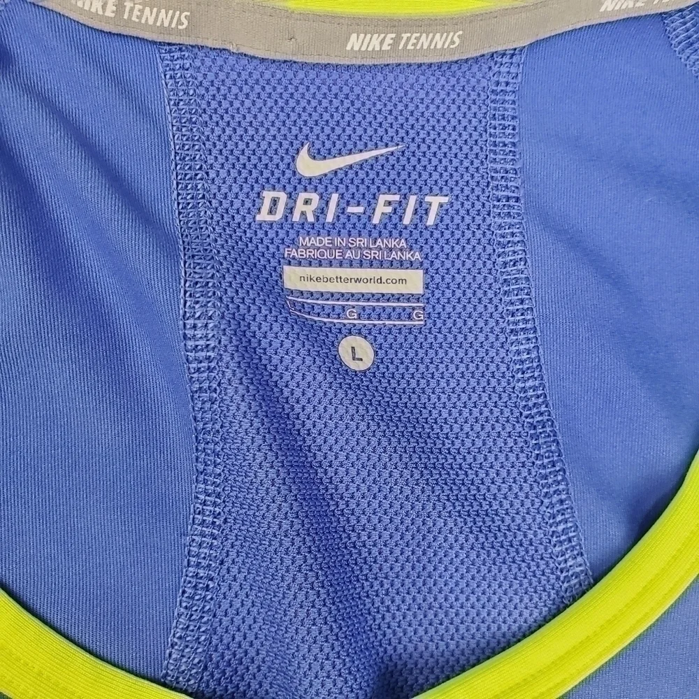 NIKE Tennis Dry Fit Top, Blue Neon Green Shirt  Lg